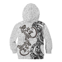New Zealand Gecko Maori Art Tattoo Kid Hoodie White Color