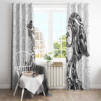 New Zealand Gecko Maori Art Tattoo Window Curtain White Color