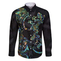 New Zealand Gecko Maori Art Tattoo Family Matching Short Sleeve Bodycon Dress and Hawaiian Shirt Silver Fern and Paua Shell Mode
