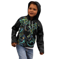 New Zealand Gecko Maori Art Tattoo Kid Hoodie Silver Fern and Paua Shell Mode