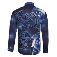 New Zealand Gecko Maori Art Tattoo Family Matching Long Sleeve Bodycon Dress and Hawaiian Shirt Matariki Mode LT03 - Polynesian Pride
