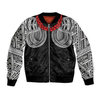 Samoan Traditional Art Tattoos Bomber Jacket Tatau Tribal Motifs with Ula Fala Black - Polynesian Pride