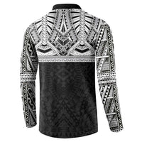 Samoan Traditional Art Tattoos Button Sweatshirt Tatau Tribal Motifs with Ula Fala Black - Polynesian Pride