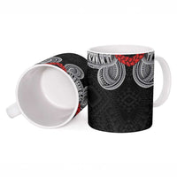 Samoan Traditional Art Tattoos Ceramic Mug Tatau Tribal Motifs with Ula Fala Black - Polynesian Pride