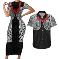 Samoan Traditional Art Tattoos Couples Matching Short Sleeve Bodycon Dress and Hawaiian Shirt Tatau Tribal Motifs with Ula Fala Black LT03 Black - Polynesian Pride