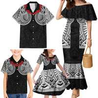 Samoan Traditional Art Tattoos Family Matching Mermaid Dress and Hawaiian Shirt Tatau Tribal Motifs with Ula Fala Black LT03 - Polynesian Pride