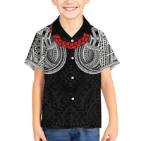 Samoan Traditional Art Tattoos Family Matching Off The Shoulder Long Sleeve Dress and Hawaiian Shirt Tatau Tribal Motifs with Ula Fala Black LT03 Son's Shirt Black - Polynesian Pride