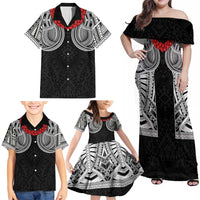 Samoan Traditional Art Tattoos Family Matching Off Shoulder Maxi Dress and Hawaiian Shirt Tatau Tribal Motifs with Ula Fala Black LT03 - Polynesian Pride
