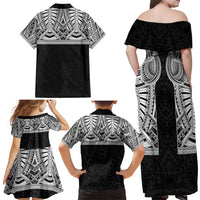 Samoan Traditional Art Tattoos Family Matching Off Shoulder Maxi Dress and Hawaiian Shirt Tatau Tribal Motifs with Ula Fala Black LT03 - Polynesian Pride