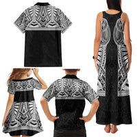 Samoan Traditional Art Tattoos Family Matching Tank Maxi Dress and Hawaiian Shirt Tatau Tribal Motifs with Ula Fala Black LT03 - Polynesian Pride
