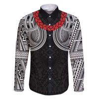 Samoan Traditional Art Tattoos Family Matching Tank Maxi Dress and Hawaiian Shirt Tatau Tribal Motifs with Ula Fala Black LT03 Dad's Shirt - Long Sleeve Black - Polynesian Pride