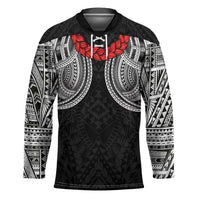 Samoan Traditional Art Tattoos Hockey Jersey Tatau Tribal Motifs with Ula Fala Black - Polynesian Pride