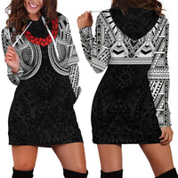 Samoan Traditional Art Tattoos Hoodie Dress Tatau Tribal Motifs with Ula Fala Black LT03 - Polynesian Pride