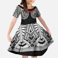 Samoan Traditional Art Tattoos Kid Short Sleeve Dress Tatau Tribal Motifs with Ula Fala Black - Polynesian Pride
