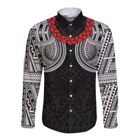 Samoan Traditional Art Tattoos Long Sleeve Button Shirt Tatau Tribal Motifs with Ula Fala Black LT03 Unisex Black - Polynesian Pride