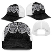 Samoan Traditional Art Tattoos Mesh Trucker Cap Tatau Tribal Motifs with Ula Fala Black - Polynesian Pride
