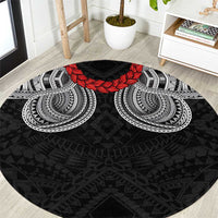 Samoan Traditional Art Tattoos Round Carpet Tatau Tribal Motifs with Ula Fala Black - Polynesian Pride