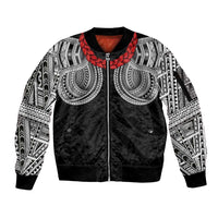 Samoan Traditional Art Tattoos Sleeve Zip Bomber Jacket Tatau Tribal Motifs with Ula Fala Black - Polynesian Pride