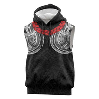Samoan Traditional Art Tattoos Sleeveless Hoodie Tatau Tribal Motifs with Ula Fala Black - Polynesian Pride