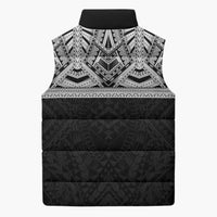 Samoan Traditional Art Tattoos Sleeveless Puffer Jacket Tatau Tribal Motifs with Ula Fala Black - Polynesian Pride