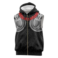 Samoan Traditional Art Tattoos Sleeveless Zip Hoodie Tatau Tribal Motifs with Ula Fala Black LT03 Black - Polynesian Pride