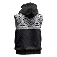 Samoan Traditional Art Tattoos Sleeveless Zip Hoodie Tatau Tribal Motifs with Ula Fala Black - Polynesian Pride