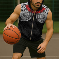 Samoan Traditional Art Tattoos Sleeveless Zip Hoodie Tatau Tribal Motifs with Ula Fala Black LT03 - Polynesian Pride
