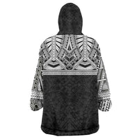 Samoan Traditional Art Tattoos Wearable Blanket Hoodie Tatau Tribal Motifs with Ula Fala Black - Polynesian Pride