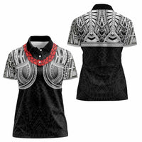 Samoan Traditional Art Tattoos Women Polo Shirt Tatau Tribal Motifs with Ula Fala Black - Polynesian Pride