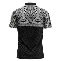 Samoan Traditional Art Tattoos Zipper Polo Shirt Tatau Tribal Motifs with Ula Fala Black LT03 - Polynesian Pride