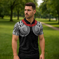 Samoan Traditional Art Tattoos Zipper Polo Shirt Tatau Tribal Motifs with Ula Fala Black LT03 - Polynesian Pride