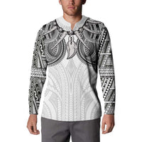 Samoan Traditional Art Tattoos Button Sweatshirt Tatau Tribal Motifs with Ula Nifo White - Polynesian Pride