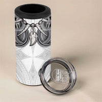 Samoan Traditional Art Tattoos 4 in 1 Can Cooler Tumbler Tatau Tribal Motifs with Ula Nifo White - Polynesian Pride