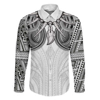Samoan Traditional Art Tattoos Family Matching Long Sleeve Bodycon Dress and Hawaiian Shirt Tatau Tribal Motifs with Ula Nifo White LT03 Dad's Shirt - Long Sleeve White - Polynesian Pride