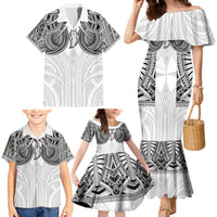 Samoan Traditional Art Tattoos Family Matching Mermaid Dress and Hawaiian Shirt Tatau Tribal Motifs with Ula Nifo White LT03 - Polynesian Pride
