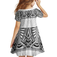 Samoan Traditional Art Tattoos Family Matching Off The Shoulder Long Sleeve Dress and Hawaiian Shirt Tatau Tribal Motifs with Ula Nifo White LT03 - Polynesian Pride