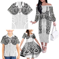 Samoan Traditional Art Tattoos Family Matching Off The Shoulder Long Sleeve Dress and Hawaiian Shirt Tatau Tribal Motifs with Ula Nifo White LT03 - Polynesian Pride