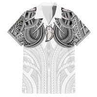 Samoan Traditional Art Tattoos Family Matching Off The Shoulder Long Sleeve Dress and Hawaiian Shirt Tatau Tribal Motifs with Ula Nifo White LT03 Dad's Shirt - Short Sleeve White - Polynesian Pride