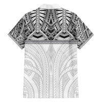 Samoan Traditional Art Tattoos Family Matching Off The Shoulder Long Sleeve Dress and Hawaiian Shirt Tatau Tribal Motifs with Ula Nifo White LT03 - Polynesian Pride