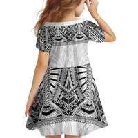 Samoan Traditional Art Tattoos Family Matching Off Shoulder Maxi Dress and Hawaiian Shirt Tatau Tribal Motifs with Ula Nifo White - Polynesian Pride