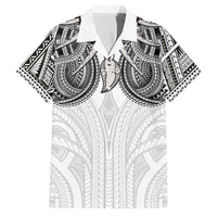 Samoan Traditional Art Tattoos Family Matching Off Shoulder Short Dress and Hawaiian Shirt Tatau Tribal Motifs with Ula Nifo White LT03 Dad's Shirt - Short Sleeve White - Polynesian Pride