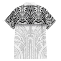 Samoan Traditional Art Tattoos Family Matching Off Shoulder Short Dress and Hawaiian Shirt Tatau Tribal Motifs with Ula Nifo White LT03 - Polynesian Pride