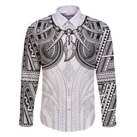 Samoan Traditional Art Tattoos Family Matching Short Sleeve Bodycon Dress and Hawaiian Shirt Tatau Tribal Motifs with Ula Nifo White LT03 Dad's Shirt - Long Sleeve White - Polynesian Pride