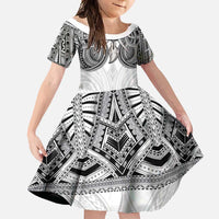 Samoan Traditional Art Tattoos Family Matching Tank Maxi Dress and Hawaiian Shirt Tatau Tribal Motifs with Ula Nifo White LT03 Daughter's Dress White - Polynesian Pride