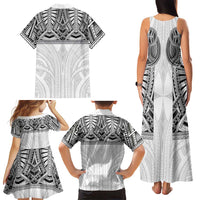 Samoan Traditional Art Tattoos Family Matching Tank Maxi Dress and Hawaiian Shirt Tatau Tribal Motifs with Ula Nifo White LT03 - Polynesian Pride