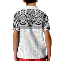 Samoan Traditional Art Tattoos Kid Polo Shirt Tatau Tribal Motifs with Ula Nifo White - Polynesian Pride