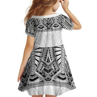 Samoan Traditional Art Tattoos Kid Short Sleeve Dress Tatau Tribal Motifs with Ula Nifo White - Polynesian Pride