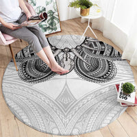 Samoan Traditional Art Tattoos Round Carpet Tatau Tribal Motifs with Ula Nifo White - Polynesian Pride