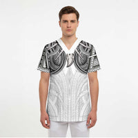 Samoan Traditional Art Tattoos Scrub Top Tatau Tribal Motifs with Ula Nifo White LT03 - Polynesian Pride