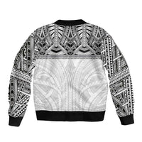 Samoan Traditional Art Tattoos Sleeve Zip Bomber Jacket Tatau Tribal Motifs with Ula Nifo White - Polynesian Pride